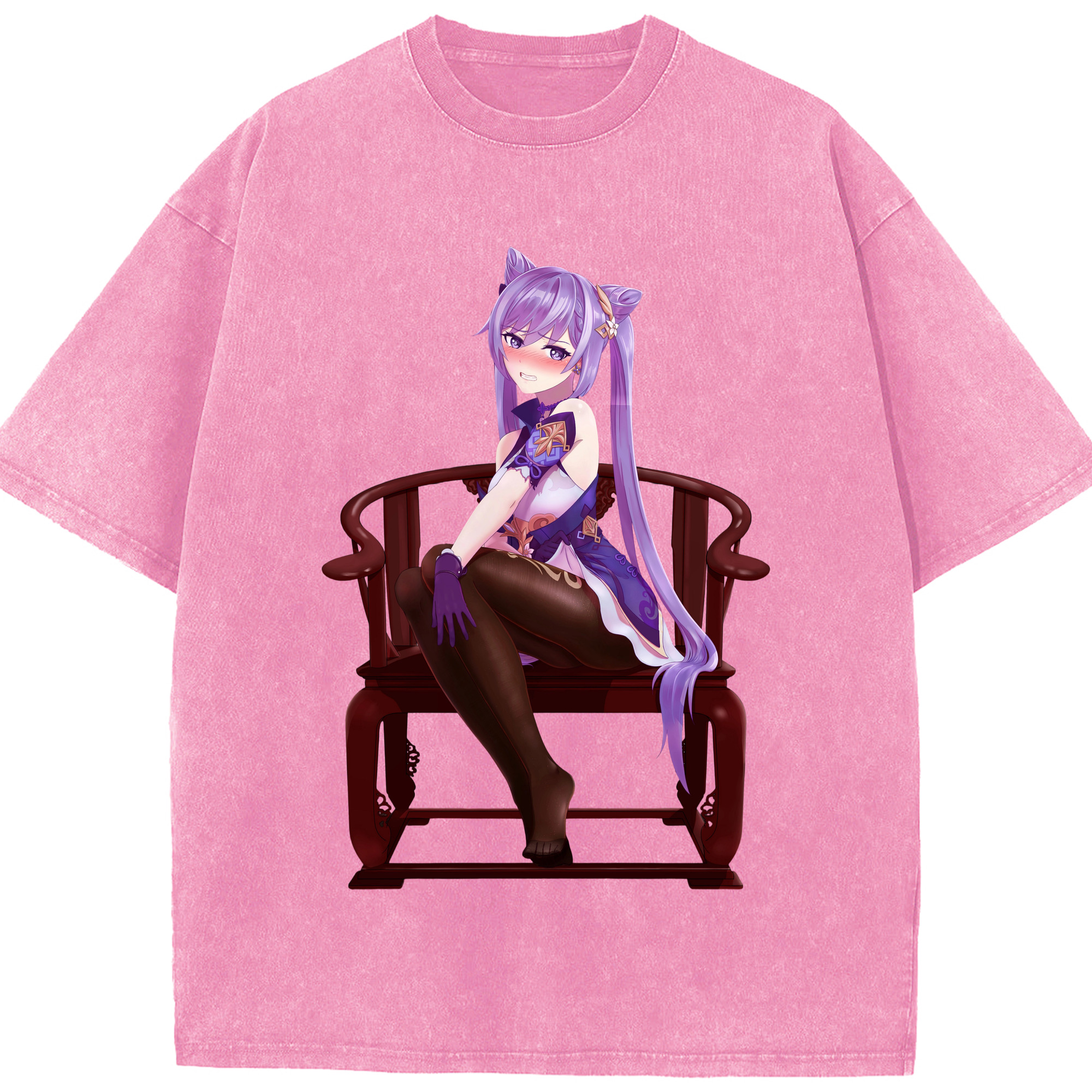 げんし神 刻晴 こくせい genshin Kokusei 綿100% ヴィンテージ風 半袖Tシャツ（フロントプリント）